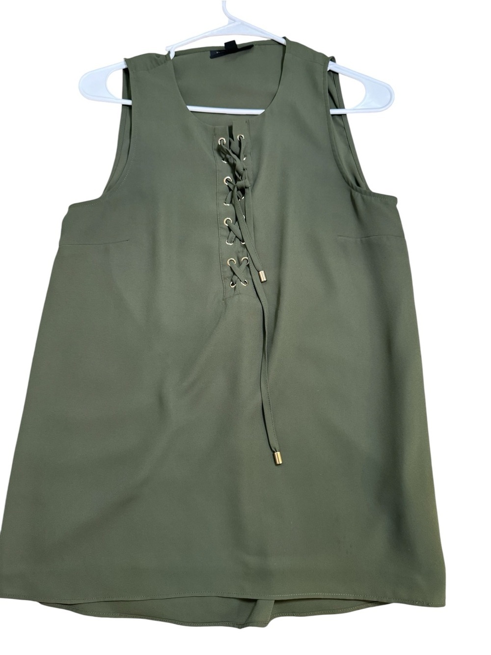 INC International Concepts Olive Green Lace-Up Sleeveless Blouse